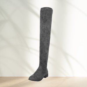 Gray Round Toe Thigh-High Fashion Boots